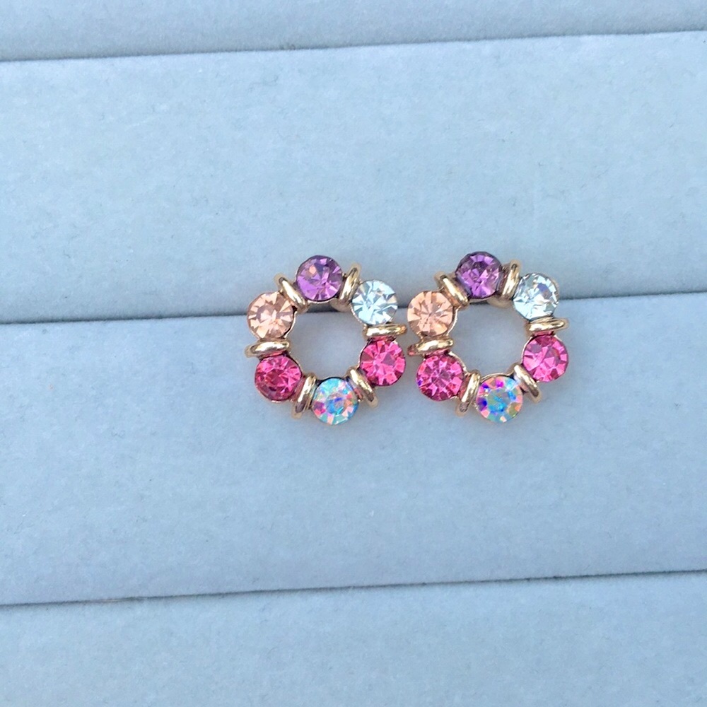 Rose, Champagne, Amethyst + Aurora Borealis Gold Circle Crystal Earrings - Picture 4 of 5